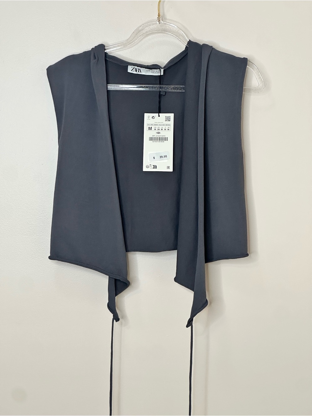 ZARA Slate Gray Draped Hooded Sleeveless Top Size M NWT